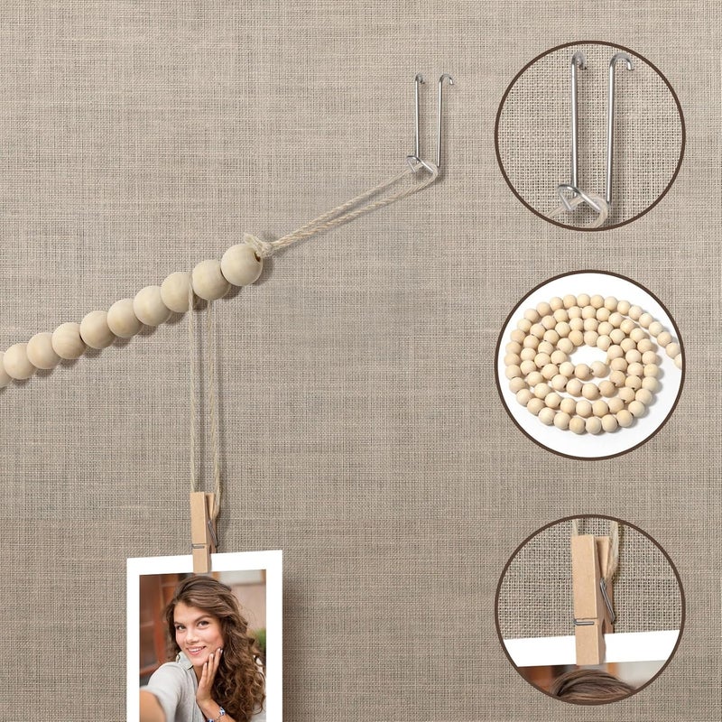 CollectHall Office Cubicle Hanging Photo Display with Clips, 9 Wood Clips,2 Cubicle Clips for Fabric Wall, Photo Hanger for Boho Office Cubicle Decor, Boho Desk Decor - Image 4
